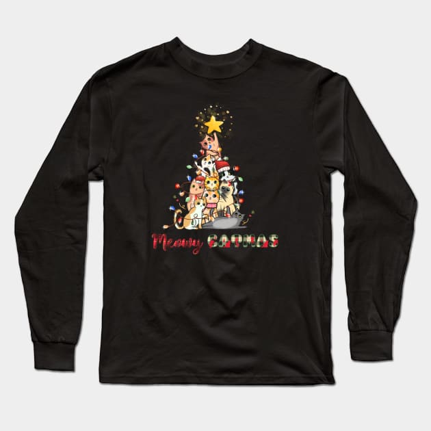 Happy Meowy Catmas Merry catsmas hooman Long Sleeve T-Shirt by Catmaleon Design